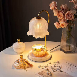 Komore White Marble Table Lamp Flower Frosted Glass Shade Dimmable Knob Switch - thumbnail 6