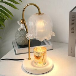 Komore White Marble Table Lamp Flower Frosted Glass Shade Dimmable Knob Switch - thumbnail 5