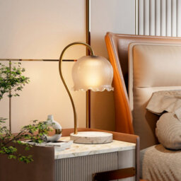 Komore White Marble Table Lamp Flower Frosted Glass Shade Dimmable Knob Switch - thumbnail 2