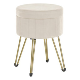Songmics Storage Ottoman, Velvet Dressing Table Stool, 39 X 44.4 Cm (Dia.x H), Round Storage Stool Seat, 4 Metal Legs, Cream White - thumbnail 2