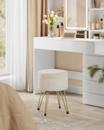 Songmics Storage Ottoman, Velvet Dressing Table Stool, 39 X 44.4 Cm (Dia.x H), Round Storage Stool Seat, 4 Metal Legs, Cream White - thumbnail 5