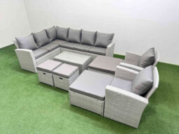 Fimous 10 Seater Garden Outdoor Pe Rattan Furniture Set Rattan Garden Sofa Set With 2 Big Footstools 2 Chair Light Grey Mixed - thumbnail 2