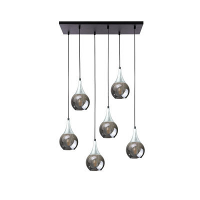 Luminosa Lighting Luminosa Lacrima Cluster Pendant Ceiling Light Black, Silver Smoky Glass Shade 6X E27 - image 1