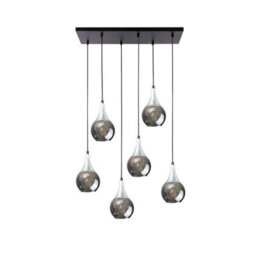 Luminosa Lighting Luminosa Lacrima Cluster Pendant Ceiling Light Black, Silver Smoky Glass Shade 6X E27 - thumbnail 1