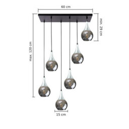 Luminosa Lighting Luminosa Lacrima Cluster Pendant Ceiling Light Black, Silver Smoky Glass Shade 6X E27 - thumbnail 2