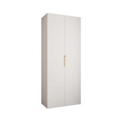 Arte Stylish White Como Iv Hinged Door Wardrobe H2460mm W1000mm D500mm, Two Doors, Eight Shelves, Hanging Rail, Gold Handles - image 1
