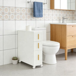 Hygrad Built to Survive Slim Bathroom Floor Cabinet, Narrow Floor Storage Unit With 3 Drawers With Built-In Wheels - thumbnail 8