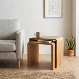 Elm Home And Garden Chiswick Solid Acacia Wood Nest Of Tables Natural 46Cm H X 53Cm W X 40Cm D