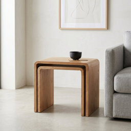 Elm Home And Garden Chiswick Solid Acacia Wood Nest Of Tables Natural 46Cm H X 53Cm W X 40Cm D - thumbnail 2