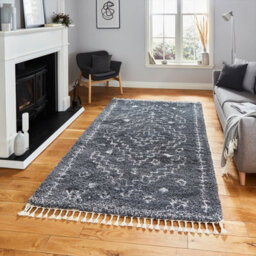 Grey Ivory Shaggy Kilim Modern Moroccan Geometric Rug For Dining Room-160Cm X 220Cm