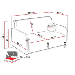 Viva Sun Iii Sofa Bed With Sleeping Function And Bedding Storage Metal Legs Chipboard Frame 150X103X85Cm Black - thumbnail 6
