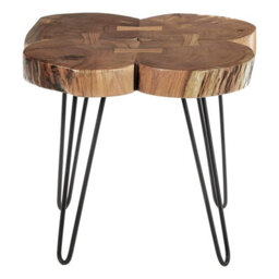 Orsina Distinctive Side Table With  Acacia Wood Rings On Top, Geometric Bow-Shaped Bedside Table, Metal Round Table - thumbnail 1