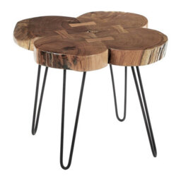 Orsina Distinctive Side Table With  Acacia Wood Rings On Top, Geometric Bow-Shaped Bedside Table, Metal Round Table - thumbnail 3