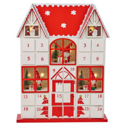 Urbn-Living Urbnliving 37Cm Height Red & White Wooden House Advent Calendar Christmas Xmas Santa Led Lights 24 Drawer Countdown - thumbnail 1