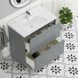 Royal Bathrooms Elmore 800mm Floor Standing 2 Drawer Bathroom Vanity Unit With Traditional Ceramic Basin Sink - Matt Pebble Grey - thumbnail 5