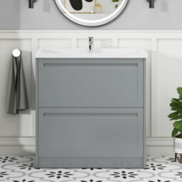 Royal Bathrooms Elmore 800mm Floor Standing 2 Drawer Bathroom Vanity Unit With Traditional Ceramic Basin Sink - Matt Pebble Grey - thumbnail 3