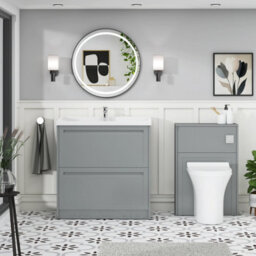 Royal Bathrooms Elmore 800mm Floor Standing 2 Drawer Bathroom Vanity Unit With Traditional Ceramic Basin Sink - Matt Pebble Grey - thumbnail 4