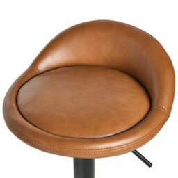 Wyld and Coco Set Of 2 Golden Brown Faux Leather Bar Stools, 360 Swivel, Adjustable Height, Black Powder-Coated Iron Base - thumbnail 8