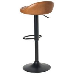 Wyld and Coco Set Of 2 Golden Brown Faux Leather Bar Stools, 360 Swivel, Adjustable Height, Black Powder-Coated Iron Base - thumbnail 7