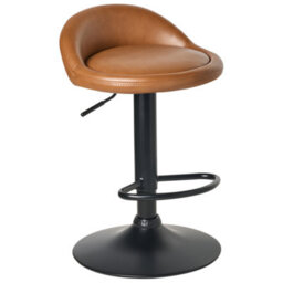 Wyld and Coco Set Of 2 Golden Brown Faux Leather Bar Stools, 360 Swivel, Adjustable Height, Black Powder-Coated Iron Base - thumbnail 6