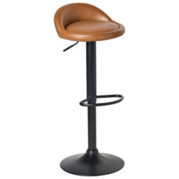Wyld and Coco Set Of 2 Golden Brown Faux Leather Bar Stools, 360 Swivel, Adjustable Height, Black Powder-Coated Iron Base - thumbnail 5