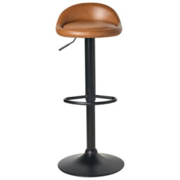 Wyld and Coco Set Of 2 Golden Brown Faux Leather Bar Stools, 360 Swivel, Adjustable Height, Black Powder-Coated Iron Base - thumbnail 1