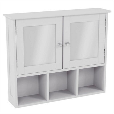 Bathroom Wall Cabinet Storage Unit 2 Door Mirrored Cupboard Mdf Shelves White - image 1