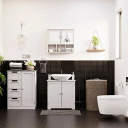 Bathroom Wall Cabinet Storage Unit 2 Door Mirrored Cupboard Mdf Shelves White - thumbnail 6