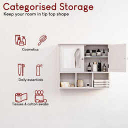 Bathroom Wall Cabinet Storage Unit 2 Door Mirrored Cupboard Mdf Shelves White - thumbnail 3