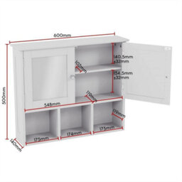 Bathroom Wall Cabinet Storage Unit 2 Door Mirrored Cupboard Mdf Shelves White - thumbnail 2