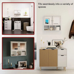 Bathroom Wall Cabinet Storage Unit 2 Door Mirrored Cupboard Mdf Shelves White - thumbnail 5