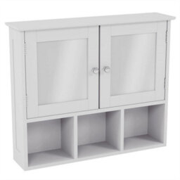 Bathroom Wall Cabinet Storage Unit 2 Door Mirrored Cupboard Mdf Shelves White