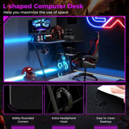 L-Shaped Gaming Desk With Outlets & Usb Ports Small Desk With Monitor Shelf - thumbnail 4