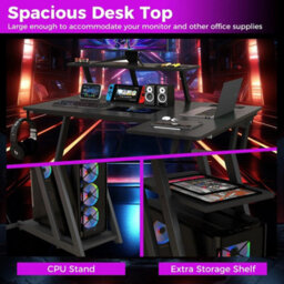 L-Shaped Gaming Desk With Outlets & Usb Ports Small Desk With Monitor Shelf - thumbnail 5