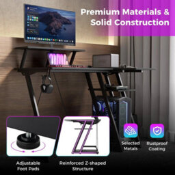 L-Shaped Gaming Desk With Outlets & Usb Ports Small Desk With Monitor Shelf - thumbnail 6
