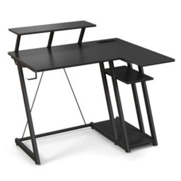 L-Shaped Gaming Desk With Outlets & Usb Ports Small Desk With Monitor Shelf - thumbnail 1