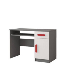 Arte Bold Grey And White Computer Desk H760mm W1100mm D500mm - Red Handles For Dynamic Workspaces