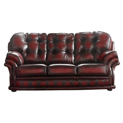 Chesterfield 3 Seater Antique Oxblood Red Leather Sofa Bespoke In Knightsbridge Style - image 1