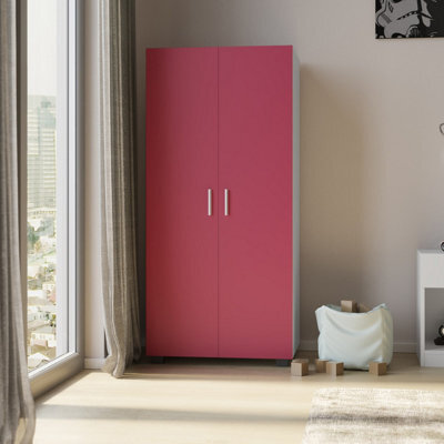 Urbn-Living Pink 130Cm 2 Door Kids Wardrobe W/ Metal Hanging Rail Childrens Bedroom Storage - image 1