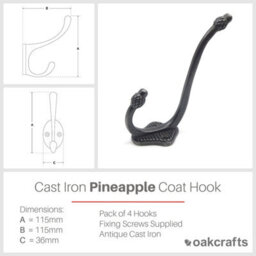 Oakcrafts - Antique Cast Iron Hat And Coat Hook Pineapple Tipped 115mm - Pack Of 4 - thumbnail 2