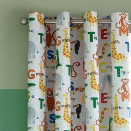 Catherine Lansfield Animal Magic Fully Reversible 66X72 Inch Eyelet Curtains Two Panels Natural - thumbnail 1