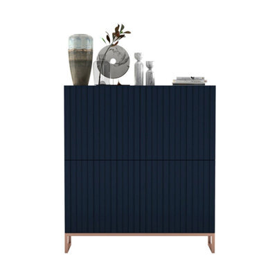 Heze Furniture Elpis Glamour Sideboard Push-To-Open Cabinet - Navy Matt / Copper Frame - image 1