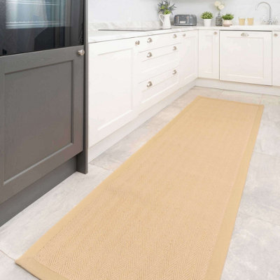Loomed Natural Jute Beige Cotton Border Runner Rug 70X240Cm - image 1