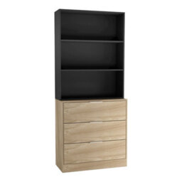 Urbn-Living Urbnliving Height 180Cm Oak Drawers & Black Bookcase 80Cm Width 3 Tier Wooden Storage Chest Cabinet & Display Bookcase Shelving