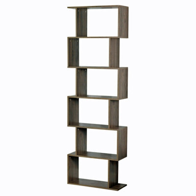 Urbn-Living Urbnliving Height 190.5Cm 6 Tier Wooden S-Shaped Bookcase Living Room Colour Oak Modern Display Shelves Storage Unit Divider - image 1