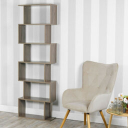 Urbn-Living Urbnliving Height 190.5Cm 6 Tier Wooden S-Shaped Bookcase Living Room Colour Oak Modern Display Shelves Storage Unit Divider - thumbnail 3