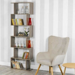 Urbn-Living Urbnliving Height 190.5Cm 6 Tier Wooden S-Shaped Bookcase Living Room Colour Oak Modern Display Shelves Storage Unit Divider - thumbnail 2