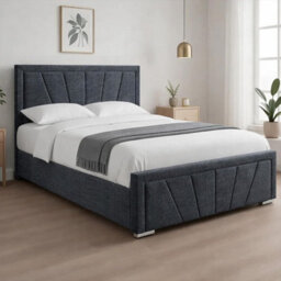 Naples Charcoal Upholstered Sunrise Double Bed Frame, Modern Luxury Floor-Standing Headboard & Footboard - thumbnail 2
