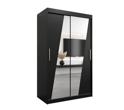 Arte Rhomb Contemporary Mirrored 2 Sliding Door Wardrobe 5 Shelves 2 Rails Black Matt (H)2000mm (W)1200mm (D)620mm - image 1