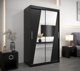 Arte Rhomb Contemporary Mirrored 2 Sliding Door Wardrobe 5 Shelves 2 Rails Black Matt (H)2000mm (W)1200mm (D)620mm - thumbnail 2
